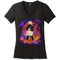 Panda Surfing Bacon In Space Women's V-Neck T-Shirt