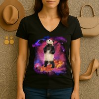 Panda Surfing Bacon In Space Women's V-Neck T-Shirt