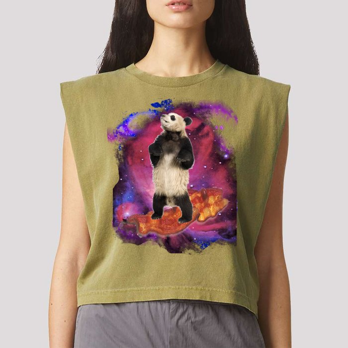 Panda Surfing Bacon In Space Garment-Dyed Women's Muscle Tee