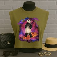 Panda Surfing Bacon In Space Garment-Dyed Women's Muscle Tee