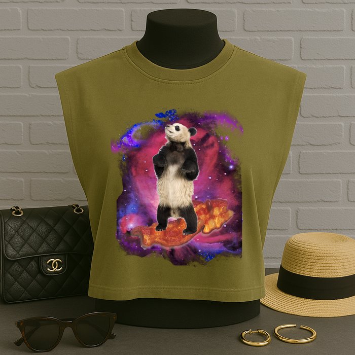 Panda Surfing Bacon In Space Garment-Dyed Women's Muscle Tee