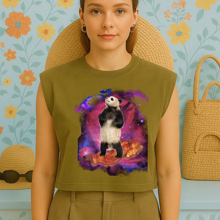 Panda Surfing Bacon In Space Garment-Dyed Women's Muscle Tee