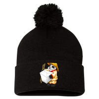 Panda Takeout Pom Pom 12in Knit Beanie