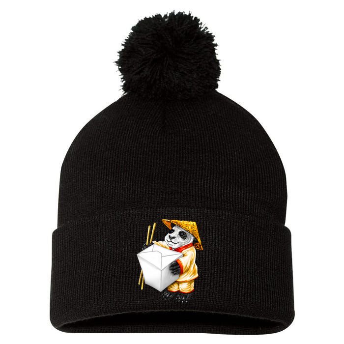 Panda Takeout Pom Pom 12in Knit Beanie