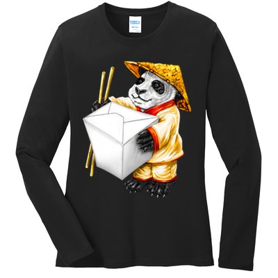 Panda Takeout Ladies Long Sleeve Shirt