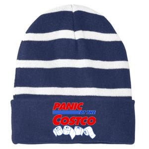 Panic At The Costco Toilet Paper Virus Pandemic Striped Beanie with Solid Band