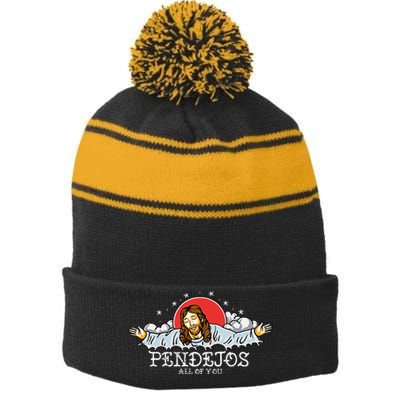 Pendejos All of You Sarcastic Jesus Christian Humor Retro Stripe Pom Pom Beanie