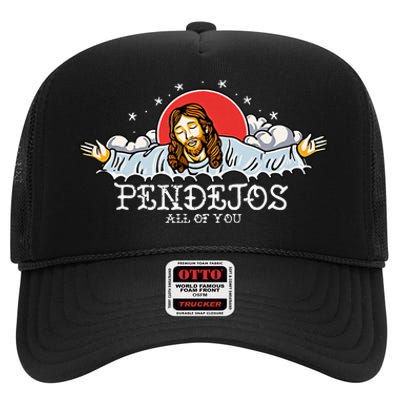 Pendejos All of You Sarcastic Jesus Christian Humor Retro High Crown Mesh Back Trucker Hat