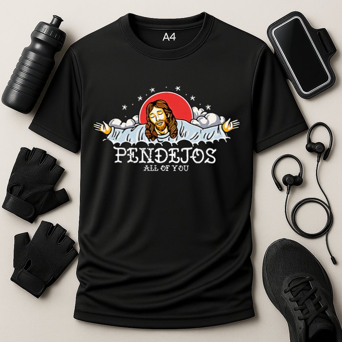 Pendejos All of You Sarcastic Jesus Christian Humor Retro Cooling Performance Crew T-Shirt