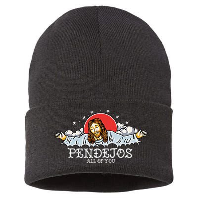 Pendejos All of You Sarcastic Jesus Christian Humor Retro Sustainable Knit Beanie
