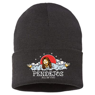 Pendejos All of You Sarcastic Jesus Christian Humor Retro Sustainable Knit Beanie