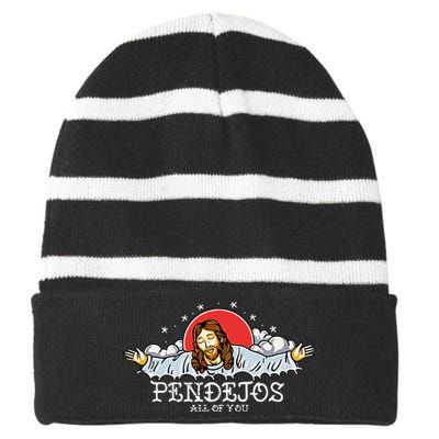 Pendejos All of You Sarcastic Jesus Christian Humor Retro Striped Beanie with Solid Band