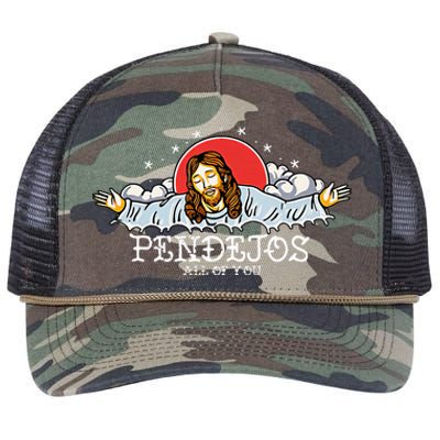 Pendejos All of You Sarcastic Jesus Christian Humor Retro Retro Rope Trucker Hat Cap