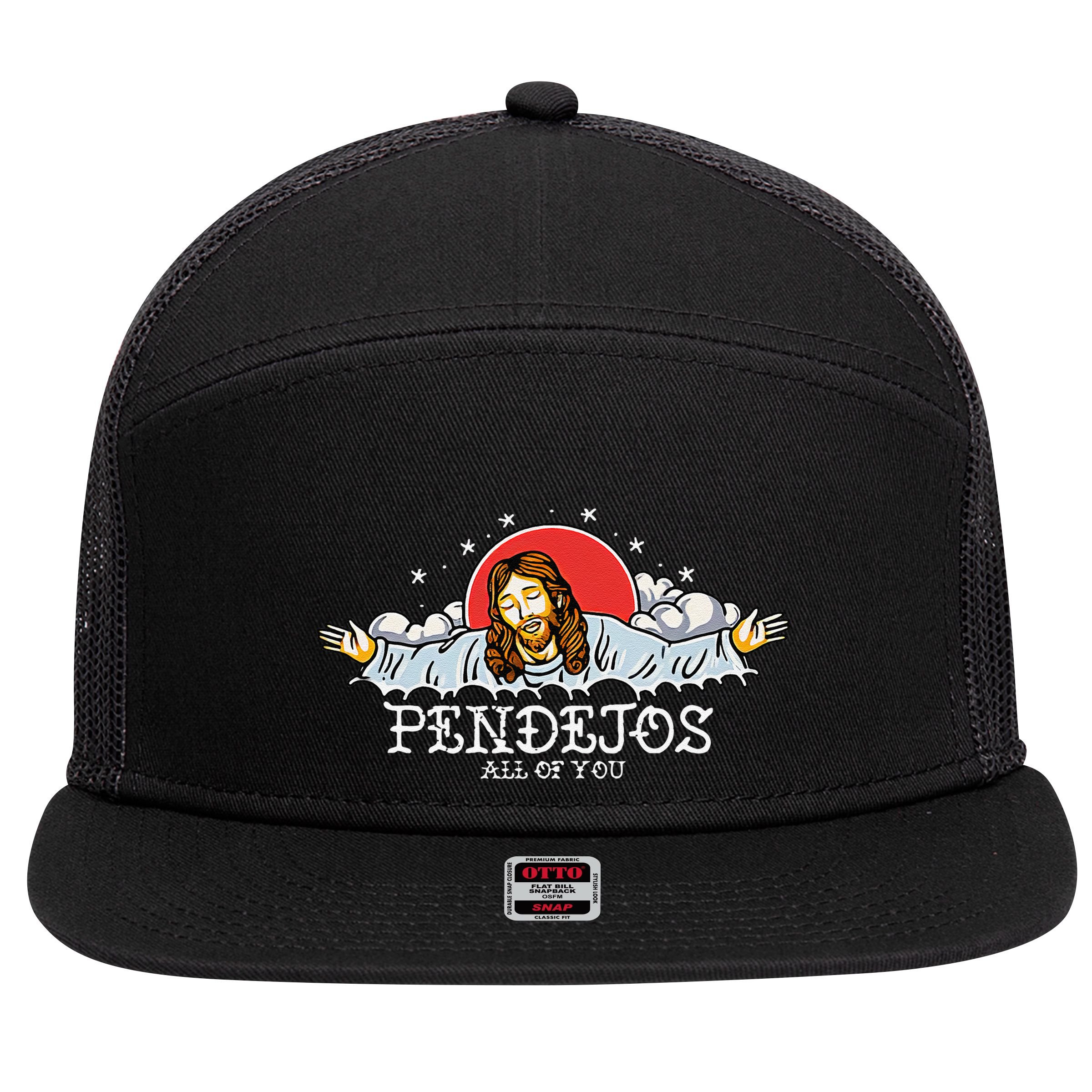 Pendejos All Of You Jesus Sarcastic Humor 7 Panel Mesh Trucker Snapback Hat