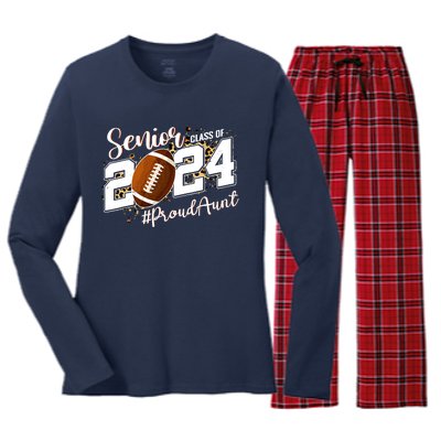 Proud Aunt Of A 2024 Senior Football Graduate Class Of 2024 Women's Long Sleeve Flannel Pajama Set 