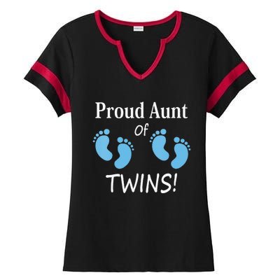 Proud Aunt Of Twin Footprint Design Special Auntie Ladies Halftime Notch Neck Tee