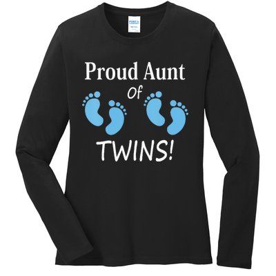 Proud Aunt Of Twin Footprint Design Special Auntie Ladies Long Sleeve Shirt