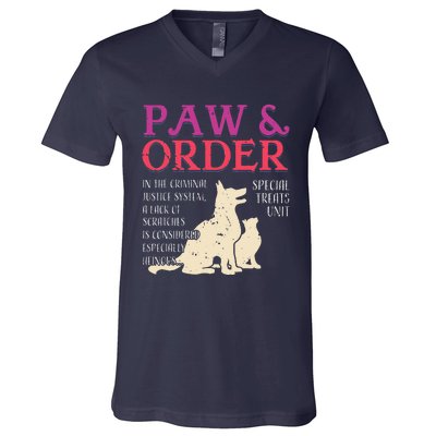 Paw And Order Special Feline Unit Pets Training Dog Cat V-Neck T-Shirt