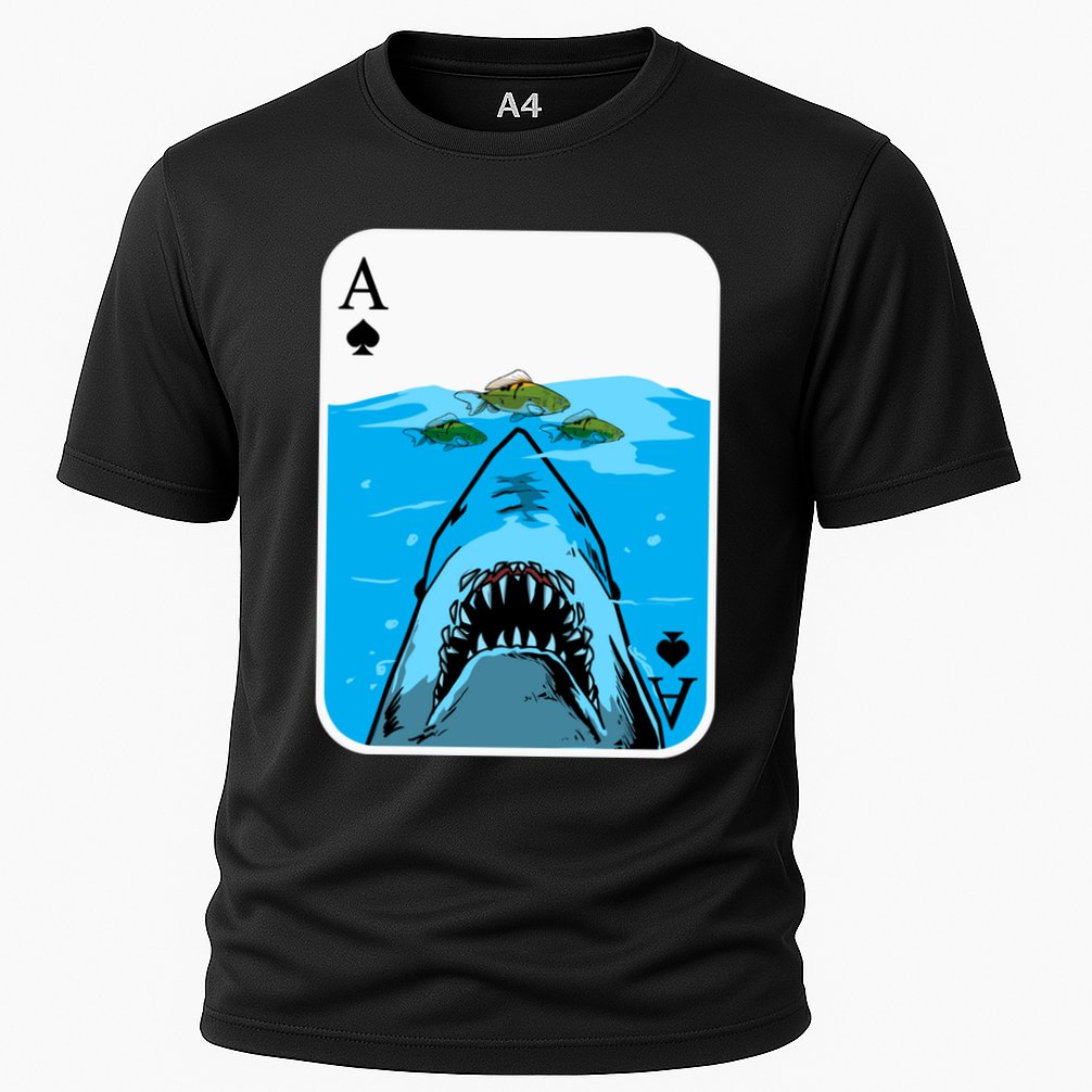 Poker Ace Of Spades Shark Hunting Fish Texas HoldEm Poker Cool Gift Cooling Performance Crew T-Shirt