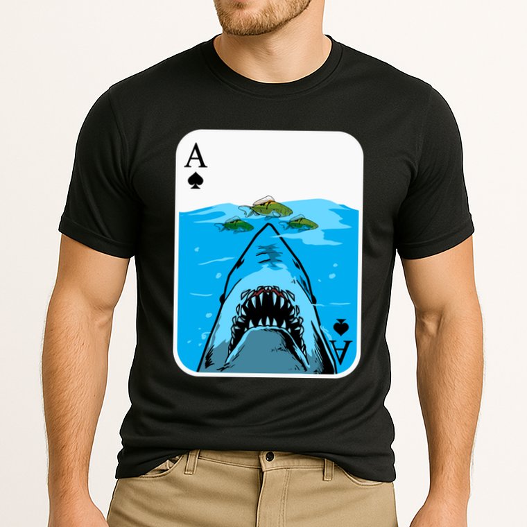 Poker Ace Of Spades Shark Hunting Fish Texas HoldEm Poker Cool Gift Cooling Performance Crew T-Shirt