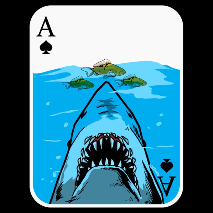 Poker Ace Of Spades Shark Hunting Fish Texas HoldEm Poker Cool Gift Cooling Performance Crew T-Shirt