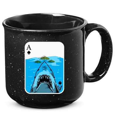 Poker Ace Of Spades Shark Hunting Fish Texas HoldEm Poker Cool Gift 15oz Campfire Ceramic Mug