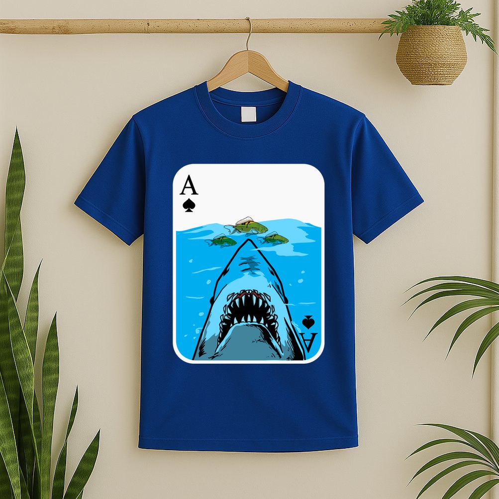 Poker Ace Of Spades Shark Hunting Fish Texas HoldEm Poker Cool Gift T-Shirt