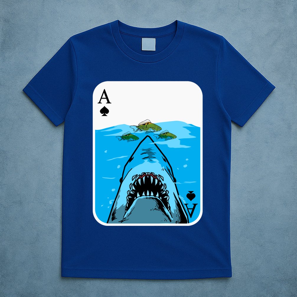 Poker Ace Of Spades Shark Hunting Fish Texas HoldEm Poker Cool Gift T-Shirt