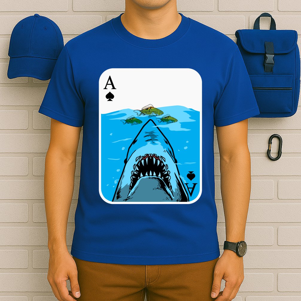 Poker Ace Of Spades Shark Hunting Fish Texas HoldEm Poker Cool Gift T-Shirt