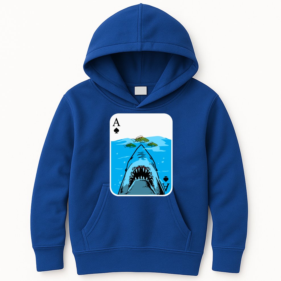 Poker Ace Of Spades Shark Hunting Fish Texas HoldEm Poker Cool Gift Kids Hoodie