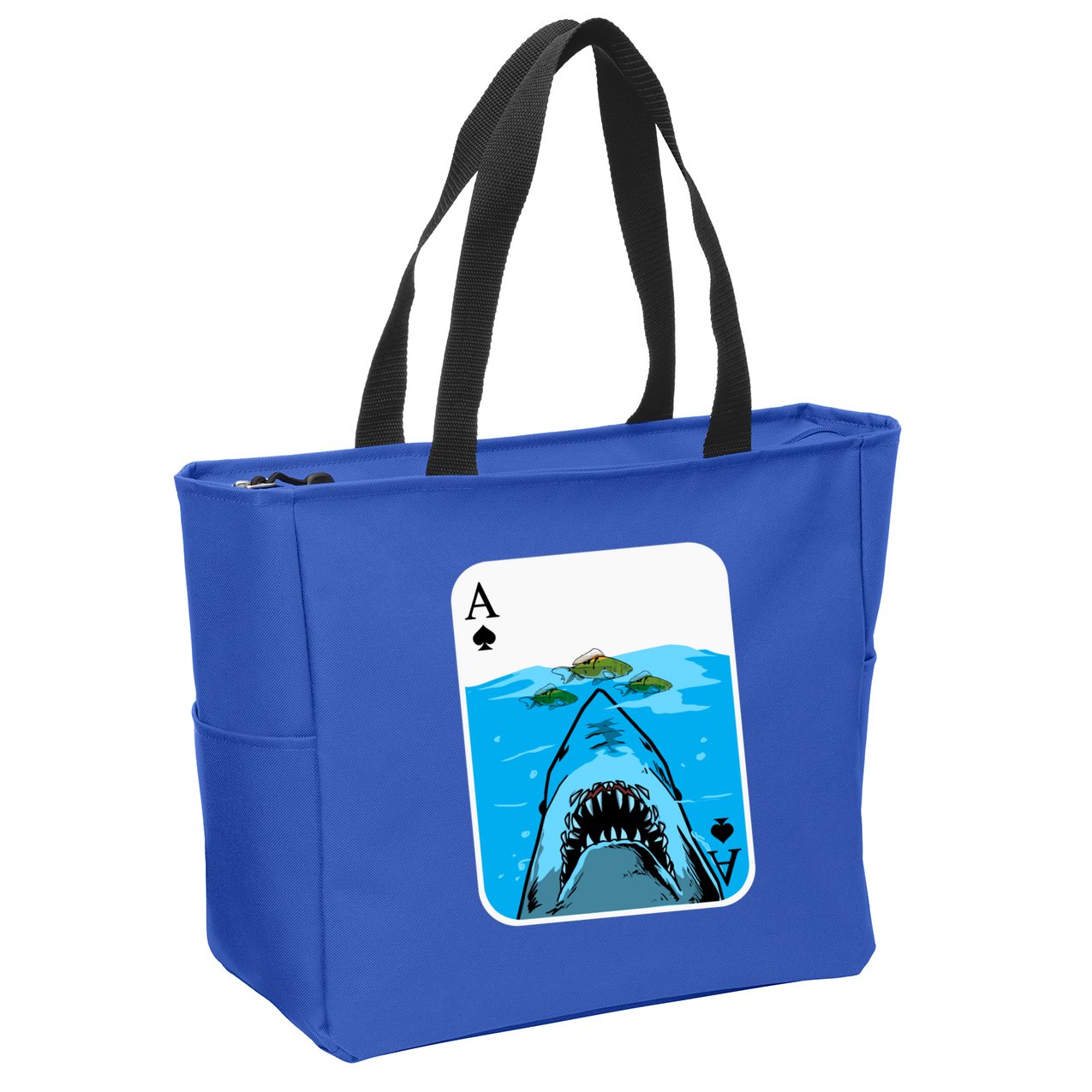 Poker Ace Of Spades Shark Hunting Fish Texas HoldEm Poker Cool Gift Zip Tote Bag