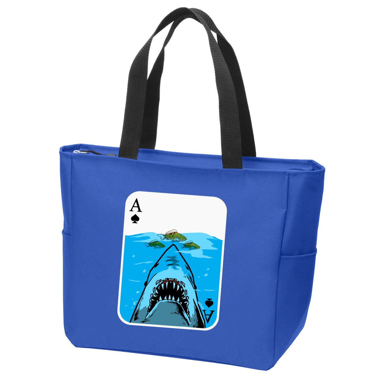 Poker Ace Of Spades Shark Hunting Fish Texas HoldEm Poker Cool Gift Zip Tote Bag