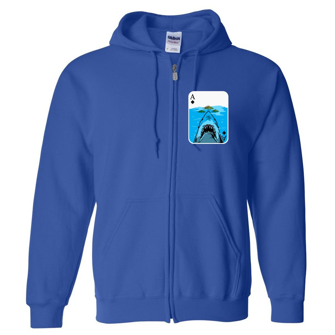Poker Ace Of Spades Shark Hunting Fish Texas HoldEm Poker Cool Gift Full Zip Hoodie