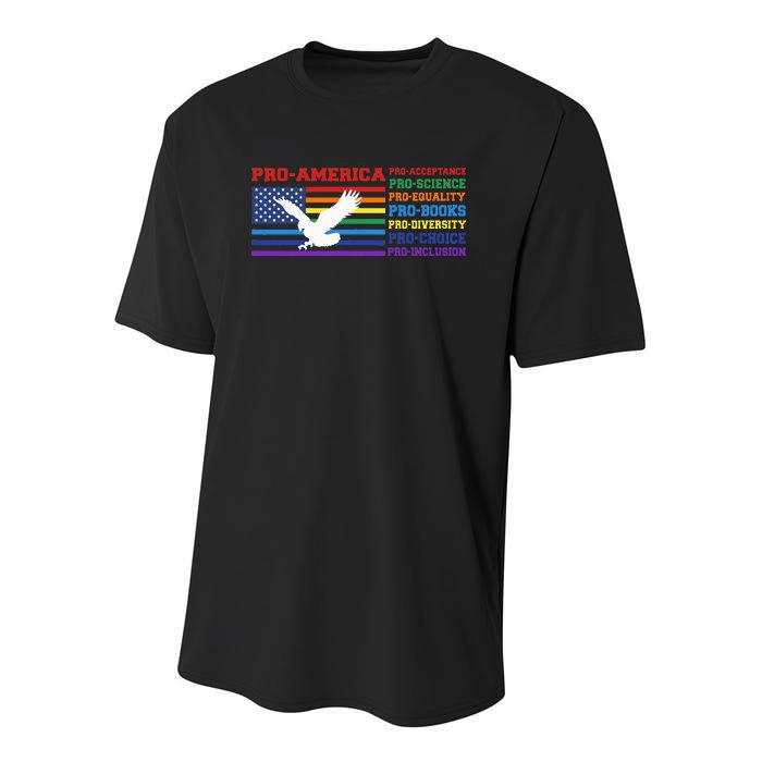 Pro America Pro Acceptance Pro Science Pro Equality Pro Book Youth Performance Sprint T-Shirt