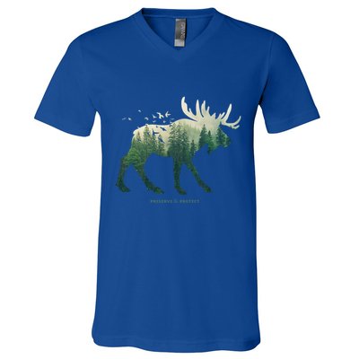 Preserve And Protect Vintage National Park Moose Gift V-Neck T-Shirt