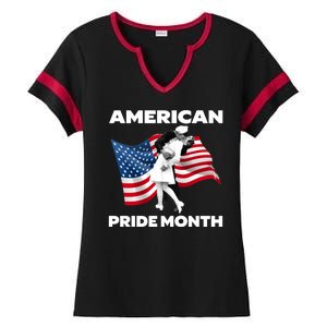 Patriotic American Pride Month Classic Wwii Soldier Kissing Nurse Ladies Halftime Notch Neck Tee