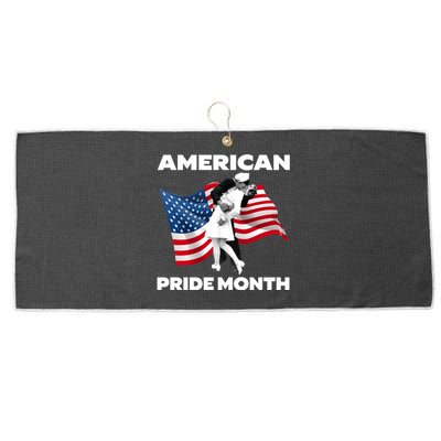 Patriotic American Pride Month Classic Wwii Soldier Kissing Nurse Large Microfiber Waffle Golf Towel