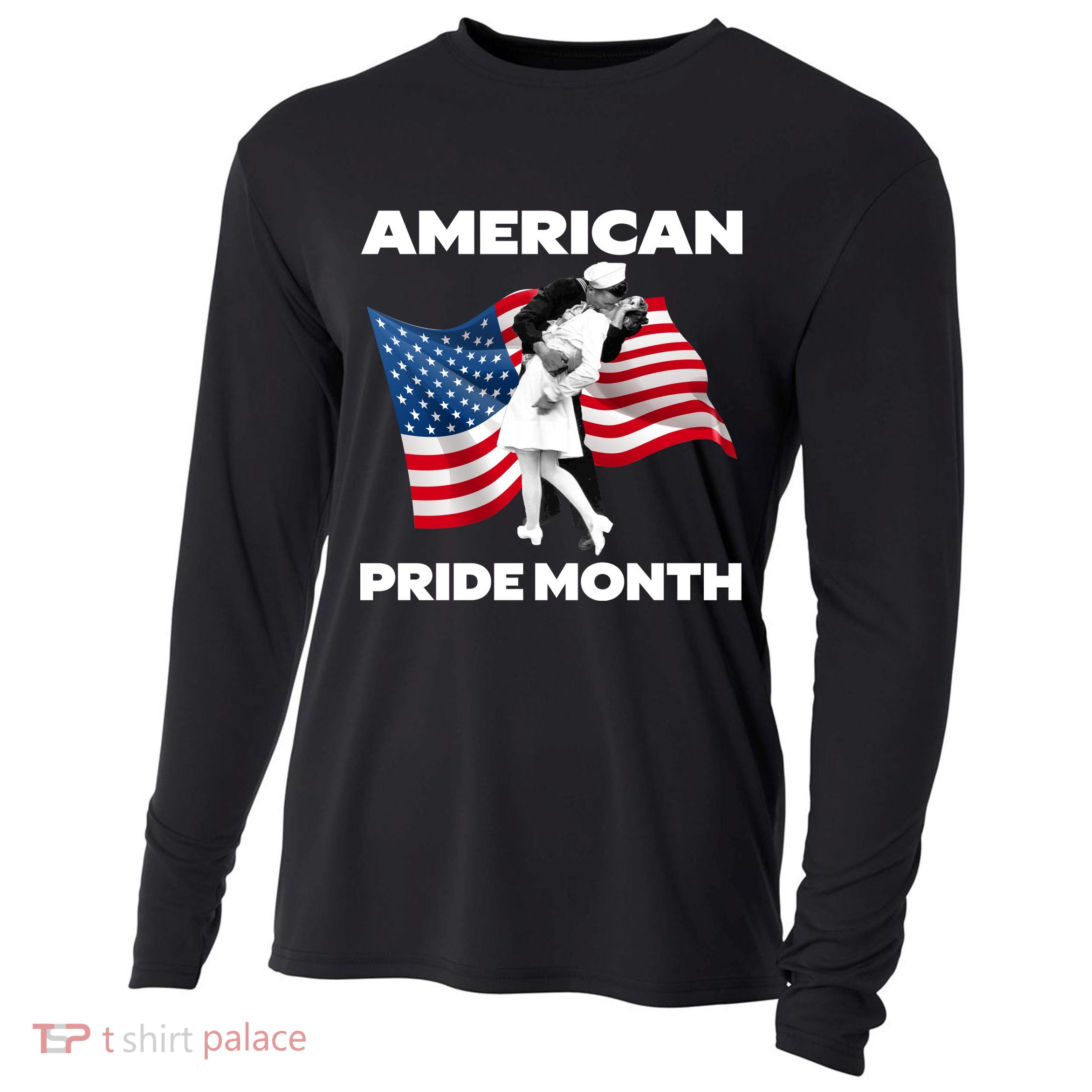 Patriotic American Pride Month Classic Wwii Soldier Kissing Nurse Cooling Performance Long Sleeve Crew
