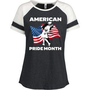 Patriotic American Pride Month Classic Wwii Soldier Kissing Nurse Enza Ladies Jersey Colorblock Tee