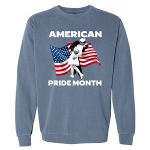 Patriotic American Pride Month Classic Wwii Soldier Kissing Nurse Garment-Dyed Sweatshirt