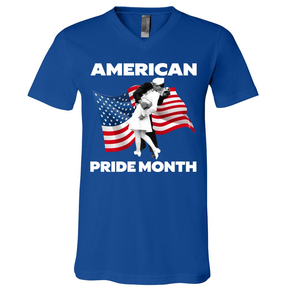 Patriotic American Pride Month Classic Wwii Soldier Kissing Nurse V-Neck T-Shirt