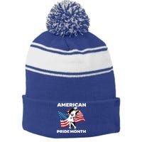 Patriotic American Pride Month Classic Wwii Soldier Kissing Nurse Stripe Pom Pom Beanie