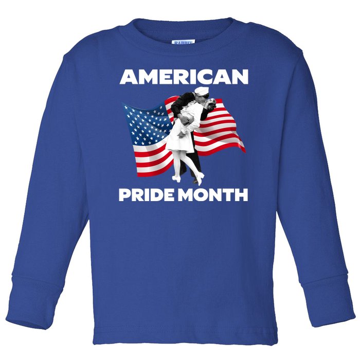 Patriotic American Pride Month Classic Wwii Soldier Kissing Nurse Toddler Long Sleeve Shirt