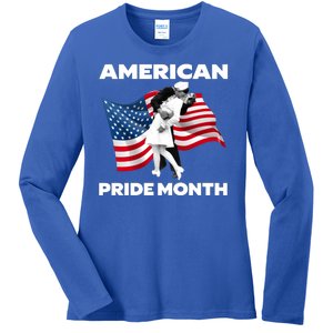 Patriotic American Pride Month Classic Wwii Soldier Kissing Nurse Ladies Long Sleeve Shirt