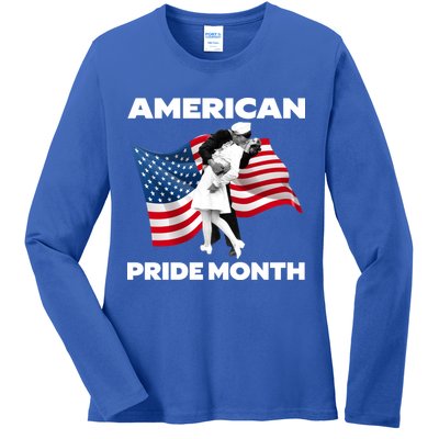 Patriotic American Pride Month Classic Wwii Soldier Kissing Nurse Ladies Long Sleeve Shirt