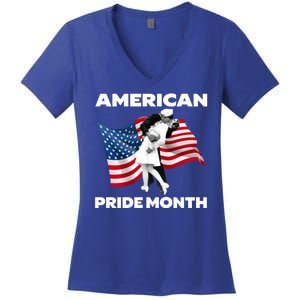 Patriotic American Pride Month Classic Wwii Soldier Kissing Nurse Women's V-Neck T-Shirt