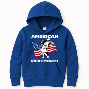 Patriotic American Pride Month Classic Wwii Soldier Kissing Nurse Kids Hoodie