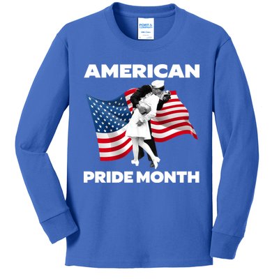 Patriotic American Pride Month Classic Wwii Soldier Kissing Nurse Kids Long Sleeve Shirt