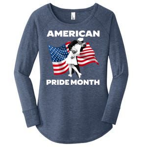 Patriotic American Pride Month Classic Wwii Soldier Kissing Nurse Women's Perfect Tri Tunic Long Sleeve Shirt