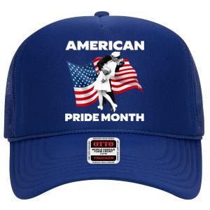 Patriotic American Pride Month Classic Wwii Soldier Kissing Nurse High Crown Mesh Back Trucker Hat